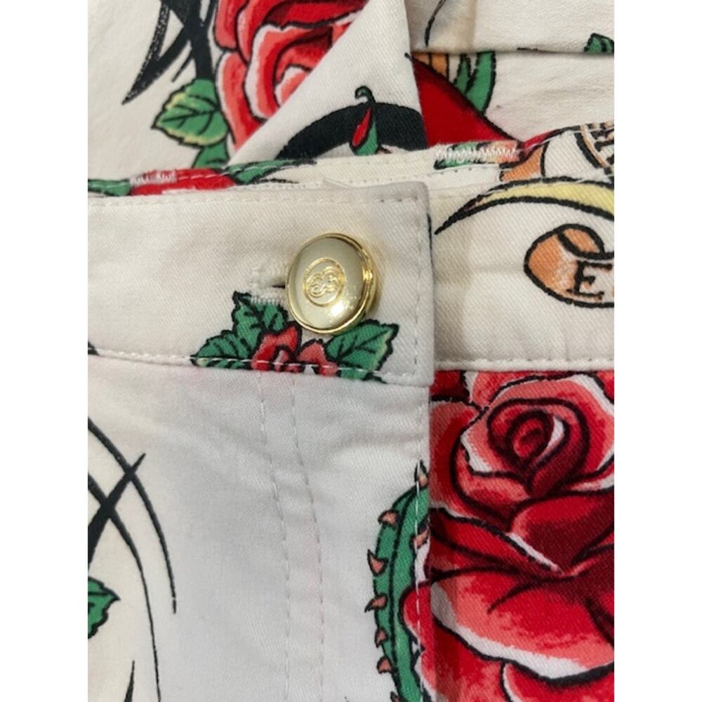 ESCADA vintage tatoo print pants with roses and hearts. - Picture 5 of 10